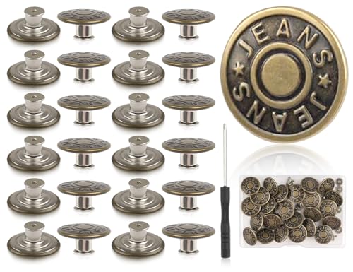 Lhbwhiz 24 Stück Hosenknöpfe,Messing Jeansknöpfe,Verstellbare Ersatzknopf,Knöpfe Hosen enger machen,ohne Nähen Nähfreiknopf,Metallknöpfe,Button Pins mit Box & Schraubenzieher,für Jeans,Basteln(17mm) Lhbwhiz 24 Stück Hosenknöpfe,Messing Jeansknöpfe,Verstellbare Ersatzknopf,Knöpfe Hosen enger machen,ohne Nähen Nähfreiknopf,Metallknöpfe,Button Pins mit Box & Schraubenzieher,für Jeans,Basteln(17mm) von Lhbwhiz