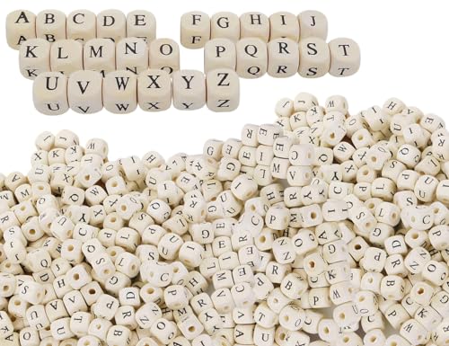 Lhbwhiz 312 Stück Holzbuchstaben Perlen,A bis Z Holz Buchstabenperlen,Natur Würfel buchstaben Holzperlen,Mini Alphabet Beads,für Armbänder Schmuck DIY Herstellung(10 * 10mm) von Lhbwhiz