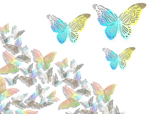 Lhbwhiz 36 Stück 3D Schmetterlinge Deko,Abnehmbare Wandaufklebe Schmetterlinge Dekoration Wandtattoo 3D Wandtatoo für Hochzeit Party Heimdeko(Regenbogenblau) von Lhbwhiz