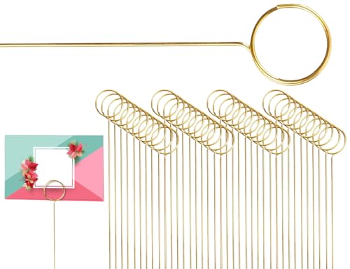 Lhbwhiz 40 Stück Tischkartenhalter,Metall Florale Kartenhalter,Bilderhalter,Blumenplektren,Metalldraht Memo Halter,Ring Schlaufen Clips,Fotohalter,für Geburtstag Hochzeit Party(runden,Gold) von Lhbwhiz
