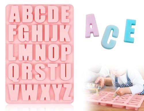 Lhbwhiz Silikonform Buchstaben,A-Z Groß Alphabet Silikon Gießform,Epoxidharz Formen,Schokoladenform,Seifenform,Backformen,Eisblockform mit 26 Mulden Alphabet-Motiv,für DIY Kuchen Schokolade(Rosa) von Lhbwhiz