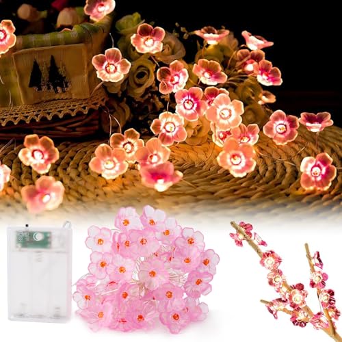 Lhdfyqt Kirschblüten Rosa Lichterkette, 5m 50 LEDs, Lichterkette Kirschblüten Deko, LED Innen Kirschblüten Deko, LED Lichterkette Kirschblüten Innen, für Dekoration, Festival, Party, Hochzeit von Lhdfyqt