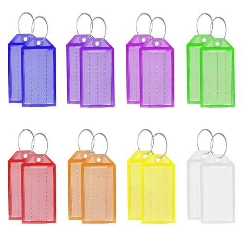 Schlüsselanhänger, Schlüssel-Etiketten, Kunststoff-Schlüsselanhänger mit Ring und Etikettenfenster, Schlüsselanhänger für Name, Gepäck, Taschen, Rucksack, 8 Farben, 16 Stück Schlüsselanhänger, Schlüssel-Etiketten, Kunststoff-Schlüsselanhänger mit Ring und Etikettenfenster, Schlüsselanhänger für Name, Gepäck, Taschen, Rucksack, 8 Farben, 16 Stück von Lhocm