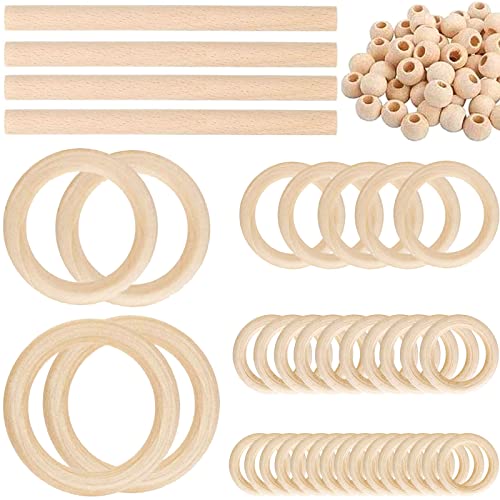 LhyBtm Makramee Set 93 Stück Natürliche Holzperlen und Holzring, Natürliche Runde Holzperlen Große Makramee Holzring zum Basteln Machen Macrame Wandbehang Handwerk DIY Kit von LhyBtm