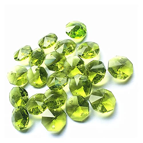 LiFBeauTiFul 100 stücke Olivenfarbe Fancy 14mm Kristall Octagon Kronleuchter Zubehör in Zwei Löchern (Free Ringe) DIY Glas Strang Garland Perlen Home von LiFBeauTiFul