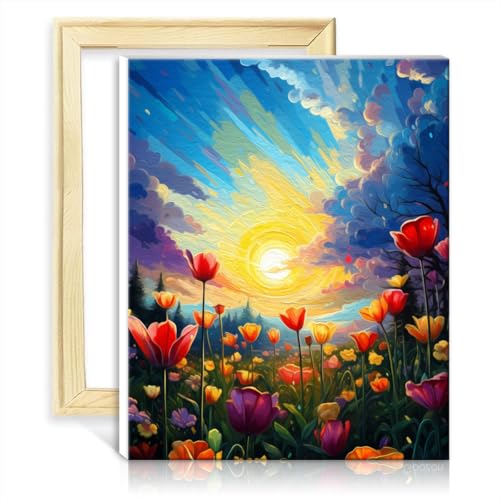 LiHEQING Gemälde auf Leinwand, Frühlingsblumen, blühende Blumen, Malen nach Zahlen für Erwachsene, Kunsthandwerksprojekt für Kinder für zu Hause, ohne Rahmen (40 x 50 cm) von LiHEQING