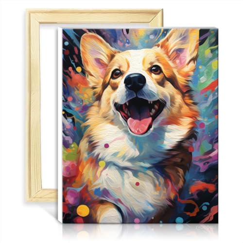 LiHEQING Malen nach Zahlen, Corgi-Hund, Kunsthandwerk für Erwachsene, mit Pinseln und Acrylfarbe, für die Wanddekoration zu Hause, Gemälde, ohne Rahmen (40 x 50 cm) von LiHEQING