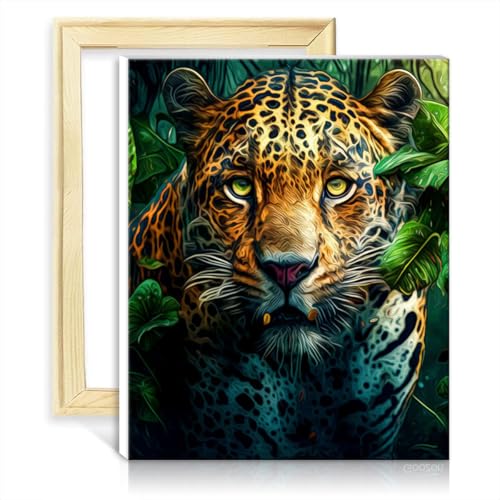 LiHEQING Malen nach Zahlen, Jaguar-Ölgemälde, digitales Kunstwerk zum Selbermachen, mit Pinseln und Acrylpigmenten, Malen-nach-Zahlen-Set, ohne Rahmen (30 x 40 cm) von LiHEQING