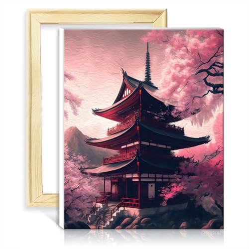 LiHEQING Malen nach Zahlen „Japanischer Tempel“, Malen nach Zahlen-Set für Erwachsene mit Pinseln und Acrylfarben, Kunsthandwerk für die Heimdekoration, ohne Rahmen (40 x 50 cm) von LiHEQING