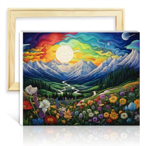 LiHEQING Malen-nach-Zahlen-Set, Blumen, Berge, Malen nach Zahlen für Erwachsene, mit Pinseln und Acrylbildern für die Wanddekoration zu Hause, ohne Rahmen (40 x 50 cm) von LiHEQING