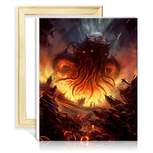 LiHEQING Malen nach Zahlen-Set, Cthulhu-Invasion, Ölgemälde zum Selbermachen für Erwachsene, mit Pinseln und Acrylbild für die Heimdekoration, ohne Rahmen (30 x 40 cm) von LiHEQING