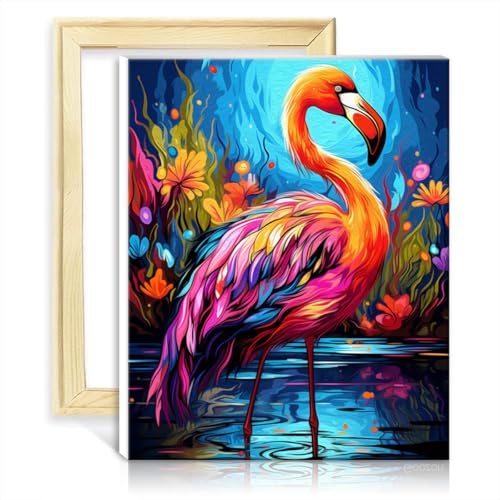 LiHEQING Malen nach Zahlen-Set, Flamingo, digitales Malset für Erwachsene, mit 3 Pinseln und Acrylfarben, kreativer Stil, Kunsthandwerk, ohne Rahmen (40 x 50 cm) von LiHEQING