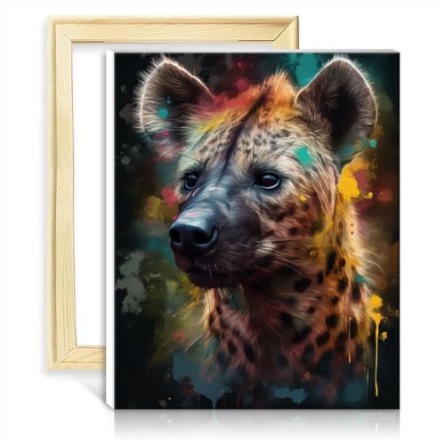 LiHEQING Malen-nach-Zahlen-Set, Hyänen-Gemälde, DIY-Malen nach Zahlen mit 3 Pinseln und Acrylfarben, Wanddekoration für zu Hause, ohne Rahmen (60 x 75 cm) von LiHEQING