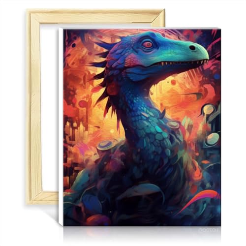 LiHEQING Malen nach Zahlen auf Leinwand, Velociraptor-Dinosaurier, DIY, Anfänger, Acrylfarbe nach Zahlen, Heimdekoration, Malerei, Geschenk, DIY-Rahmen (40 x 50 cm) von LiHEQING