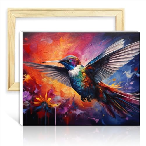 LiHEQING Malen nach Zahlen auf Leinwand, farbenfrohes Kolibri-Gemälde, DIY-Ölgemälde nach Zahlen, Leinwandbasteln, Bastelprojekt, ohne Rahmen (40 x 50 cm) von LiHEQING