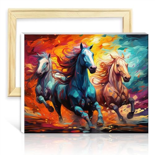 LiHEQING Malen nach Zahlen für Erwachsene mit schönen laufenden Pferden, mit Pinseln und Acrylpigmenten, Kunstbild für die Heimdekoration, ohne Rahmen (40 x 50 cm) von LiHEQING