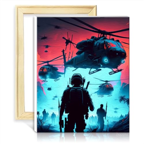 LiHEQING Ölgemälde „Helikopter“, Malen nach Zahlen, für Erwachsene und Anfänger, mit Pinseln und Acrylbild als Geschenk zur Heimdekoration, mit Rahmen (30 x 40 cm) von LiHEQING