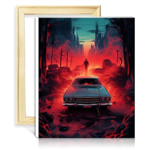 LiHEQING Ölgemälde „Supernatural“-Auto, Malen nach Zahlen für Erwachsene, mit 3 Pinseln und Acrylfarben für Eltern-Kind-Zeit, mit Rahmen (40 x 50 cm) von LiHEQING