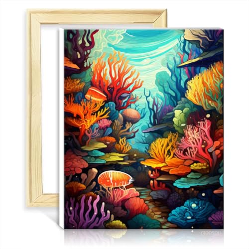 LiHEQING Ölgemälde-Set für Leinwand, Unterwasserpflanzen, DIY-Ölgemälde-Set auf Leinwand, Heimdekoration, Gemälde, Geschenk, ohne Rahmen (40 x 50 cm) von LiHEQING