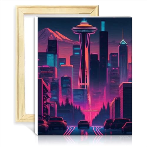 LiHEQING Ölgemälde auf Leinwand, Downtown Seattle, Malen nach Zahlen für Erwachsene, mit 3 Pinseln und Acrylfarben, kreativer Stil, Kunsthandwerk, ohne Rahmen (40 x 50 cm) von LiHEQING