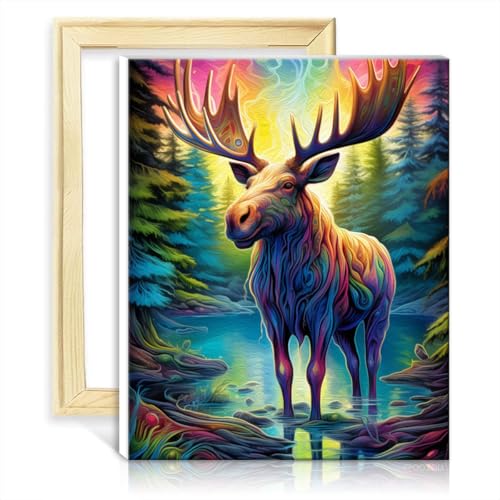 LiHEQING Ölgemälde nach Zahlen, Set mit Tier-Elch, Leinwand, DIY, digitales Ölgemälde für Erwachsene, Wanddekoration für zu Hause, ohne Rahmen (40 x 50 cm) von LiHEQING