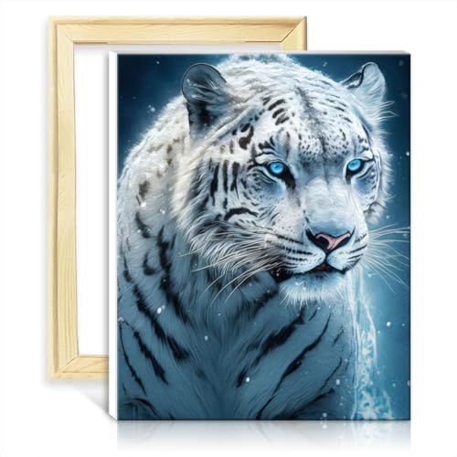 LiHEQING Ölgemälde-nach-Zahlen-Set, majestätischer weißer Tiger, DIY-Malen-nach-Zahlen-Set, Zahlenmalerei, Kunst, ohne Rahmen (60 x 75 cm) von LiHEQING