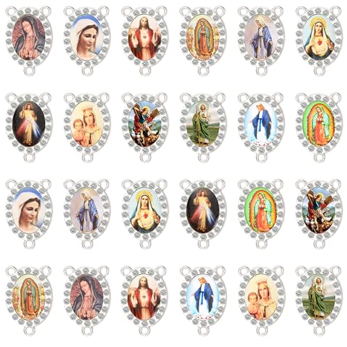 Religiöser Rosenkranz-Verbinder mit 3 Löchern, Emaille, Legierung, Strasssteine, Kreuzverbindung für Schmuckherstellung, 30 Stück (Silber) von LiHan1028