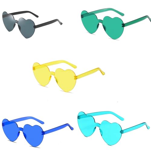 LiJuanWang Herz Partybrillen,5 Stück Randlose Herz Sonnenbrille,Hippie Brille Candy Color Sonnenbrille,für Geburtstagsfeier,Halloween,LNeuheit Party von LiJuanWang