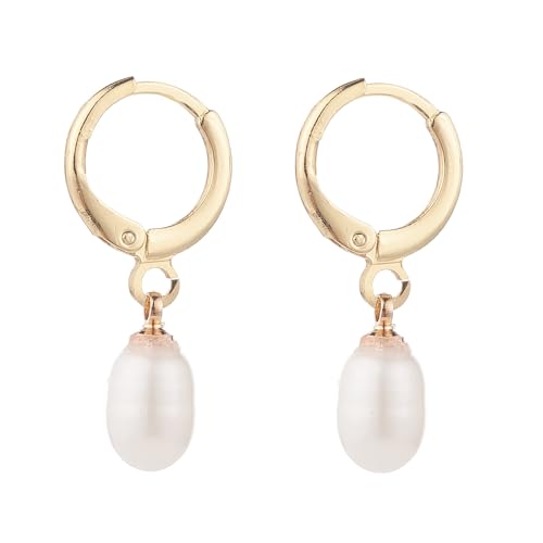 LiQunSweet 1 Paar natürliche Perlenohrringe mit Messinghaken, elegante Perlen-Tropfen-Ohrringe für DIY-Schmuck, Ohrringherstellung, Dekoration, Hochzeit, Bulk von LiQunSweet