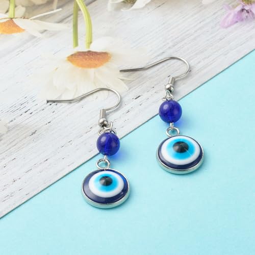 LiQunSweet 10 Paar blaue baumelnde Ohrringe mit bösen Blicken, 304 Edelstahl-Haken, Glücksauge, Fischhaken, Hängeohrringe für DIY-Schmuck, Ohrringherstellung, Dekoration, Großpackung von LiQunSweet