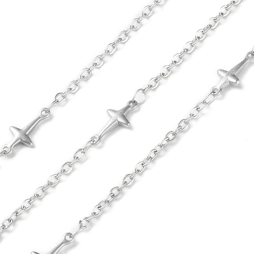 LiQunSweet 10 m lange anlaufgeschützte 304 Edelstahl-Kreuz-Charm-Ketten mit Spule, unlackierte Kette mit Kreuz, für Männer und Frauen, Schmuckherstellung, 13 x 6 mm von LiQunSweet