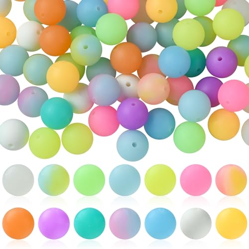 LiQunSweet 100 Stück leuchtende runde Silikonperlen in 14 Farben, lose Kugeln, Gummiperlen, leuchten im Dunkeln, für DIY-Schmuck, Schlüsselanhänger, Basteldekoration, 100 Stück von LiQunSweet