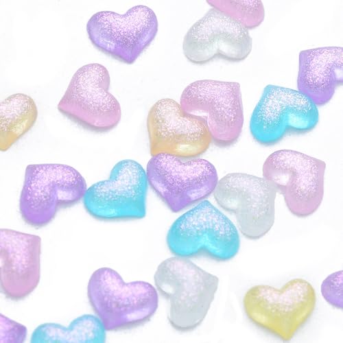 LiQunSweet 1000 Stück gemischte Farben Herzform Harz Cabochons mit Glitzerpuder Liebesform Nohole Perlen für DIY Schmuck, Halsketten, Handyhüllen, Schlüsselanhänger, Haarspange, Basteln von LiQunSweet