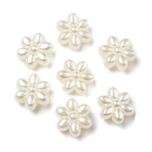 LiQunSweet 1000 Stück kleine Blumen-Perlen, ABS-Imitation, weiße Perlen, 10 x 11 mm, Blumen-Bastelperlen für Schmuckherstellung, DIY-Armbänder von LiQunSweet