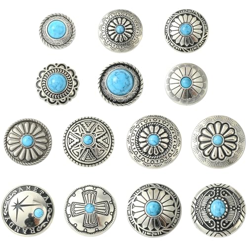 LiQunSweet 14 Stil Vintage Imitation Blau Türkis Schraubverschluss Nieten Nieten Münze Leder Schraube Nieten für Kleidung DIY Tasche Gürtel Geldbörse Schuhe Jacken Lederhandwerk von LiQunSweet