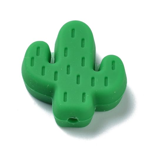 LiQunSweet 15 Stück dunkelgrüne Kaktus-Silikonperlen, Wüstenpflanze, Gummiperlen für DIY-Schmuckherstellung, Handwerk, Schlüsselanhänger, Dekoration von LiQunSweet