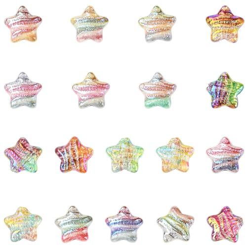 LiQunSweet 18 Stück 18 Farben schöne Stern-bedruckte Harzperlen bunte himmlische Abstandshalter Perlen für DIY Schmuck, Armband, Halskette, Ohrringe, Handwerk, Tasche, Schlüsselanhänger von LiQunSweet