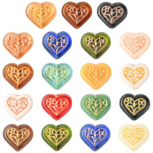 LiQunSweet 19 Stück handgefertigte Herzperlen in 19 Farben, Vintage-Stil, Metall, verschlungen, Glasperlen für DIY-Schmuck, Armbänder, Halsketten, Ohrringe, Handwerk, Tasche, Geldbörse LiQunSweet 19 Stück handgefertigte Herzperlen in 19 Farben, Vintage-Stil, Metall, verschlungen, Glasperlen für DIY-Schmuck, Armbänder, Halsketten, Ohrringe, Handwerk, Tasche, Geldbörse von LiQunSweet