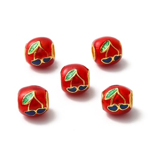 LiQunSweet 20 Stück Trommel mit Kirsch-Emaille-Legierung, Spalte, Fass, Frucht, großes Loch, europäische Perlen, Abstandshalter, Perlen für Schmuckherstellung, Armbänder, Halsketten, Schlüsselanhänger von LiQunSweet