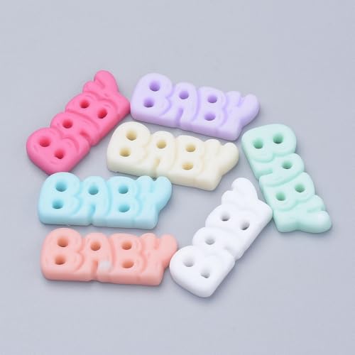 LiQunSweet 200 Stück gemischte Farben Wort Baby Harz Cabochons Buchstaben Nohole Perlen für DIY Schmuckherstellung Handwerk Verzierung Handyhülle Haarspange Scrapbooking Dekorationen Bulk von LiQunSweet