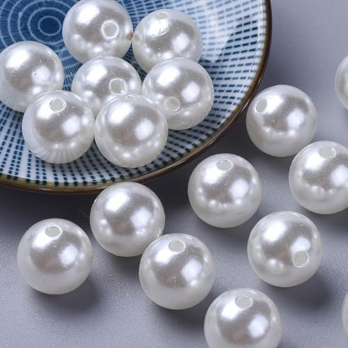 LiQunSweet 250 Stück runde Perlen, 16 mm, Kunstperlen, Acrylperlen, weiße Abstandshalter, Perlen für Schmuckherstellung, DIY, Handwerk, Handyarmband, Armband von LiQunSweet