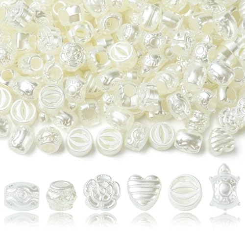 LiQunSweet 300 Stück 6 Stile Kunstperlen Kunststoff Großes Loch Köder Herz Blume Schildkröte Abstandshalter Perlen für Schmuckherstellung DIY Armband von LiQunSweet