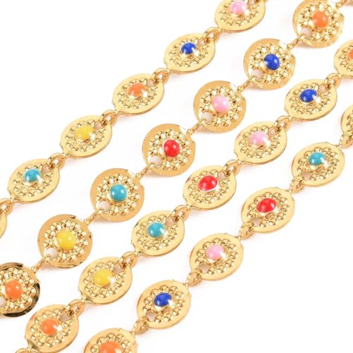 LiQunSweet 304 Edelstahl-Emaille-Kette, flach, rund, mit Blume, unlackierte Gliederkette, Rolle für Schmuckherstellung, Bastelarbeiten, 8,5 x 6 mm von LiQunSweet