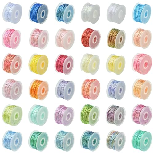 LiQunSweet 36 Rollen, 36 Farben, 6-lagig, 0,4 mm, Polyester, Metallic-Faden, bunte Schmuckschnüre für Schmuck, Armband, Halskette, Basteln, Bulk-Quastenherstellung von LiQunSweet