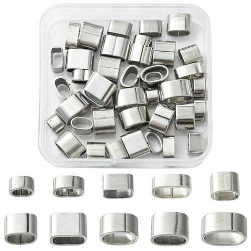 LiQunSweet 40 Stück, 10 Stile, 201/304 Edelstahl, rechteckige Schiebeperlen, großes Loch, Lederschnur, Armband, Schiebeverbinder für Schmuck, Armband, Halskette, Handwerk LiQunSweet 40 Stück, 10 Stile, 201/304 Edelstahl, rechteckige Schiebeperlen, großes Loch, Lederschnur, Armband, Schiebeverbinder für Schmuck, Armband, Halskette, Handwerk von LiQunSweet