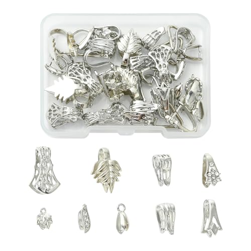 LiQunSweet 40 Stück 10 Stile Blattbügel Messing Verschlüsse Eispickel Quetschbügel Clip Charms Verschlüsse für Halskette, Armband, Schlüsselanhänger, Handtasche, Schmuck – 17 x 10 mm von LiQunSweet