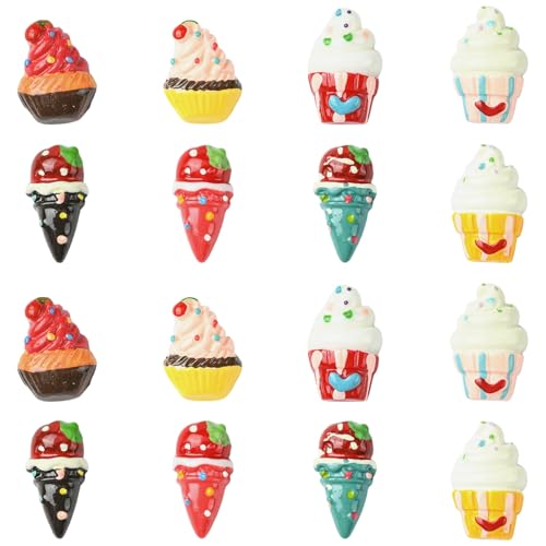 LiQunSweet 40 Stück 8 Farben Eiscreme Harz Ornament Cabochons Imitation Süßes Essen Dessert ohne Loch Perlen für DIY Schmuck Verzierung Handwerk Zuhause Schreibtisch Dekor Zubehör Handy Bulk von LiQunSweet