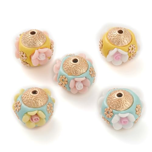 LiQunSweet 5 Stück gemischte Farben Rondelle mit Blume Indonesien Polymer Clay Perlen Floral Spacer lose Perlen für DIY Schmuck Armband Halskette Ohrring Handwerk Schlüsselanhänger Tasche Dekor LiQunSweet 5 Stück gemischte Farben Rondelle mit Blume Indonesien Polymer Clay Perlen Floral Spacer lose Perlen für DIY Schmuck Armband Halskette Ohrring Handwerk Schlüsselanhänger Tasche Dekor von LiQunSweet
