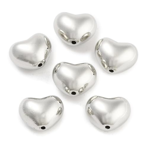 LiQunSweet 50 Stück 3D-Herzperlen mit Loch, 10 x 12,5 mm, Herzform, Abstandshalter für DIY-Schmuckherstellung, Halskette, Armband von LiQunSweet