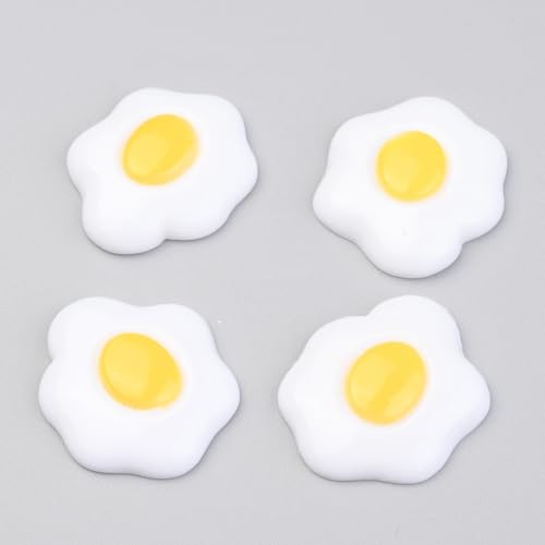 LiQunSweet 50 Stück Spiegelei-Cabochons aus Kunstharz, Nachahmung von Lebensmitteln, Frühstücks-Thema, Nohole-Perlen für DIY-Schmuckherstellung, Scrapbooking, Verzierung, Handwerk, Tasche, Schuhe von LiQunSweet